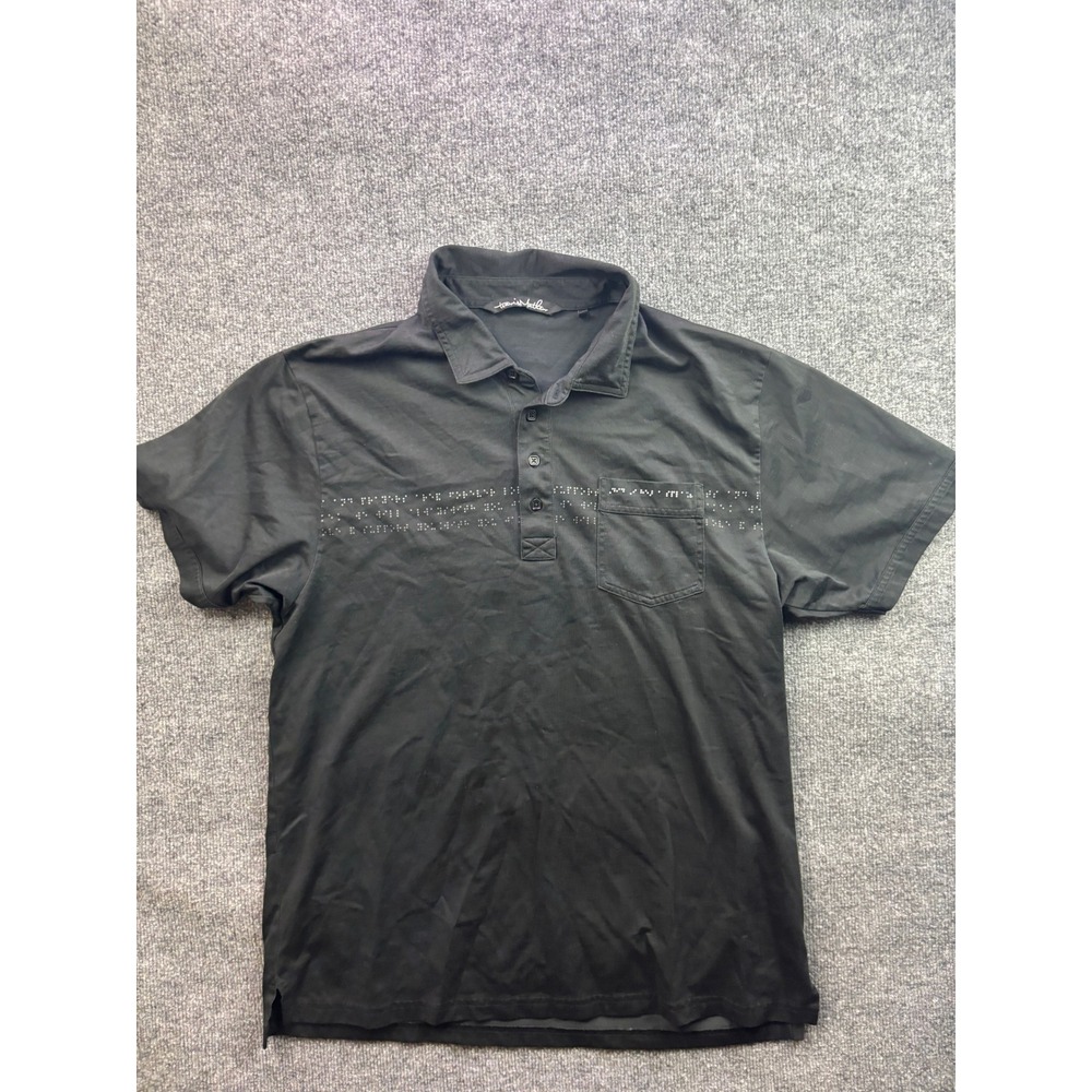 TravisMathew Polo Shirt Mens XL Black Braille Graphic Pima Cotton Blend Pocket